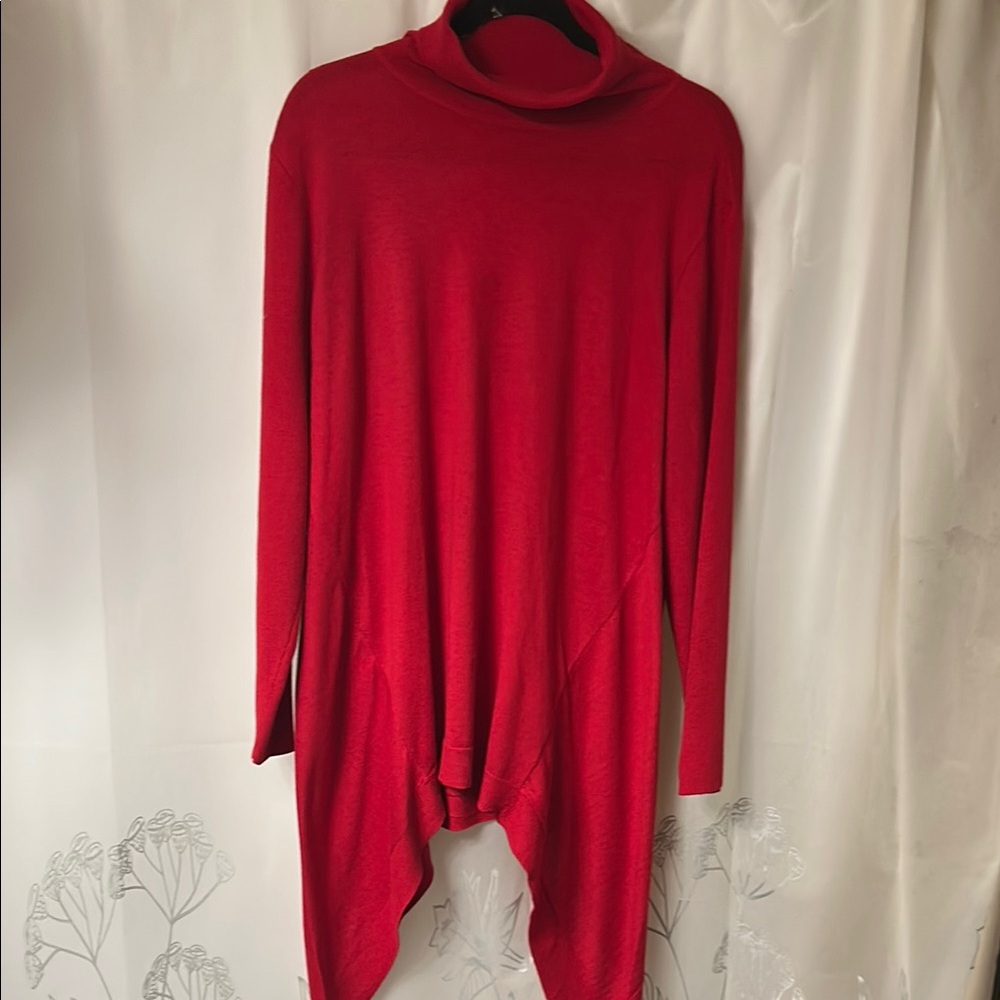 Chico’s Vibrant Red Cowl‎ Neck Sweater with Asymmetrical Hem